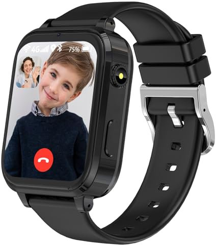 LITEYPP smartwatch bambini 4G smartwatch per bambini con GPS e telefono, orologio per bambini per telefonare con WiFi, SOS, sveglia, modalità scuola, impermeabile, regalo per ragazzi e ragazze (Nero)