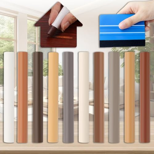 Brateuanoii Kit Riparazione Parquet, 10 Colori Cera Ripara Graff Parquet, Kit Riparazione Parquet Laminato Con Raschietto, Kit Di Riparazione Mobili In Legno, Per Graffi, Pavimenti, Armadietto