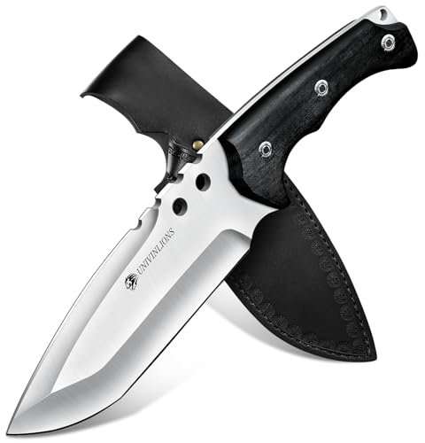 univinlions Jagdmesser Feststehende Klinge-Bushcraft Messer mit Hölzernem Griff Outdoor Messer Survival mit 5 mm Dicke Klingenrücken für Chopping,Geschenke für Männer, Schwarz