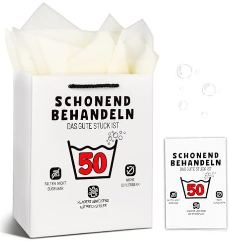 TUZELIYA Geschenktüten Geburtstag mit Henkel - Geschenktasche mit Seidenpapier und Geburtstagskart - Geburtstagsgeschenk Verpackung 22x10x26cm - Schonend Behandeln 50. Geburtstag