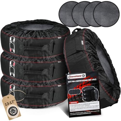 moveland Housses de Pneus 13-17 Pouces, Lot de 4 Housses de Protection Roue Etanches Anti-Poussière avec 4 Tampons en Feutre, Résistantes aux Déchirures pour Le Rangement et Le Transport