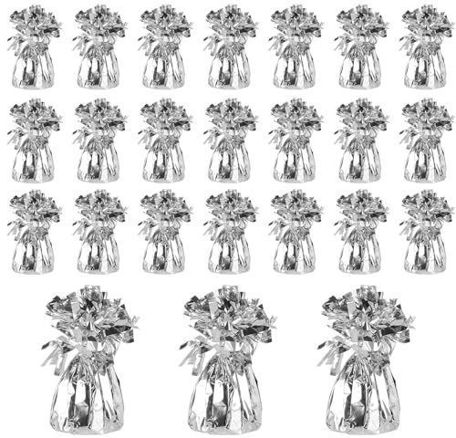 PINGEUI 24 Pack Silver Balloon Weight with Cement Base, Foil Helium Balloon Weights for Birthday Party Wedding Balloons