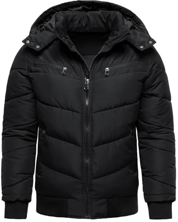 HOOD CREW Men’s Winter Coats Windproof Thicken Padded Parka Warm Puffer Jackets with Removable Hood Black L