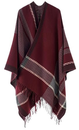 Sjalwraps för Damer, Mjuk Öppen Front Poncho Cape Kofta, Överdimensionerad Halsdukströja för Kväll, Bröllop, Fest, Resa (Röd Grå Vit)