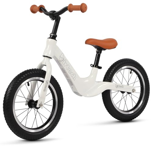 14 Balance Bike for Boys and Girls, Air Tires with Magnesium Alloy Frame, Lightweight No Pedal Kids' Bike for 3-6 Years Old, Training Bike with Adjustable Handlebar and Seat (Ivory White, Air Tire)