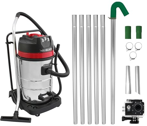 Gutter Cleaning System 80L Wet & Dry Industrial Hoover 24ft Vacuum Pole Kit 1.2m - 7.2m Long Reach 4K Camera Real Time Inspection 4x Zoom Wide Angle Aluminium Nozzles 3000W Triple Motor Carry Bag