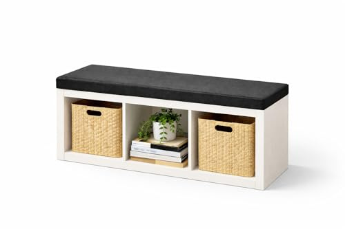 Bench Cushion Compatible With IKEA KALLAX 3-Cube Shelf – Water Resistant Zipped Polyester Cover Seat Pad – 111 × 39 × 5 cm – Fits 3-Cube Wide KALLAX Units (Grey)