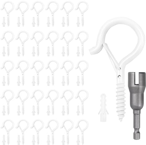 30 Stück Schraubhaken Weiß,Haken zum Schrauben,Hakenschrauben mit Sicherung,Schraubhaken Edelstahl,Zum Aufhängen von Pflanzenkörben, Weihnachtsdekorationen,Lichterketten,Windspielen und Vogelhäuschen
