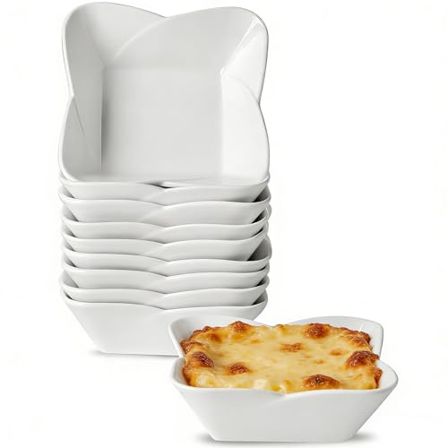 UIBFCWN Set di 10 Teglie da Forno Quadrate in Ceramica, Set di Piccole Pirofila in Ceramica 420 ML, Cocotte Monoporzione da Forno, Ideale per Torte, Quiche e Crostate Monoporzione