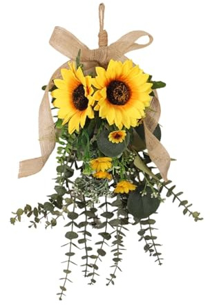 predolo Ghirlanda di Girasoli Artificiali per Porta d'Ingresso, Ghirlanda di Fiori Realistica Primaverile e Estiva per Porta Ingresso, Decorazioni Pasquali da Appendere, per Finestra di Casa,Davanzali