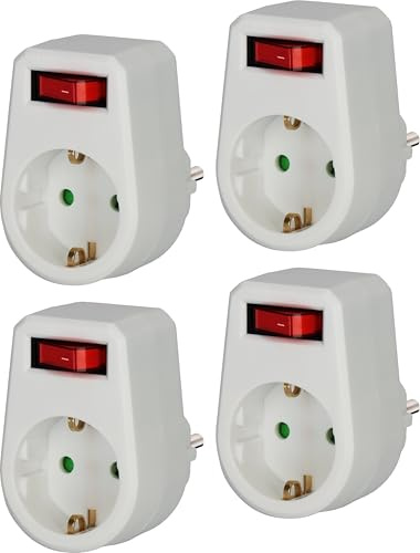 Brennenstuhl 4-pack uttagsadapter / jordad kontakt med strömbrytare (mellanadapter med ökat beröringsskydd) vit