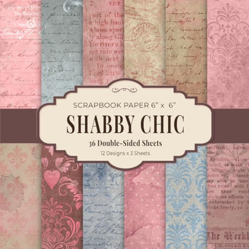 Shabby Chic Scrapbook Paper 6” x 6”: Vintage Handwritten and Damask Craft Paper | 12 Designs | 36 Double-Sided Sheets for Scrapbooking, Journaling and Crafting