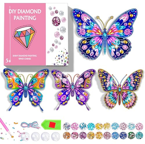 Jukibole Bastelset für Mädchen ab 5 Jahren, Schmetterling Diamond Painting | EN71-geprüften, 5D, Acryl, Komplettset mit Aufhängung & Zubehör, Geschenk für Mädchen & Jungen 5+, Weihnachten & Geburtstag