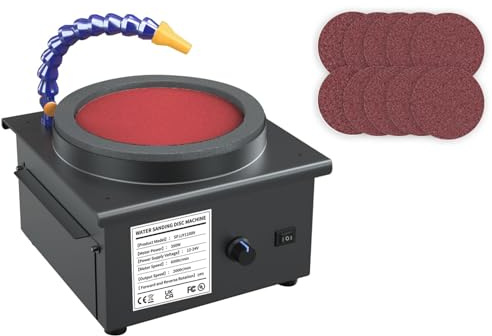 Affilacoltelli Elettrico Raffreddato Ad Acqua, Levigatrice Banco Umido 350W con Controllo Velocità 7 Livelli, Levigatrice Disco Umido E Secco per Acciaio Ad Alto Tenore Carbonio,Black