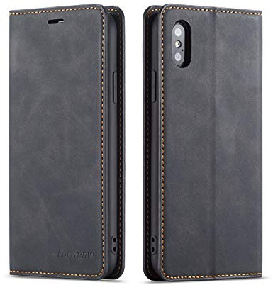 QLTYPRI Hülle für iPhone XS Max, Premium Dünne Ledertasche Handyhülle mit Kartenfach Ständer Flip Schutzhülle Kompatibel mit iPhone XS Max (6,5 Zoll) - Schwarz | Retro PU Leder Klapphülle, Handyhülle mit 3 Kartenfächer, Standfunktion, Weicher Dünne TPU-Rahmen, Stoßfeste Flip Wallet Case