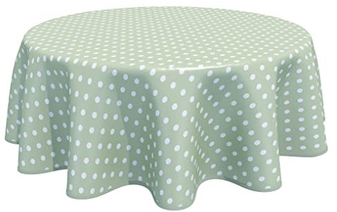 Home Direct Round Oilcloth PVC Wipe Clean Tablecloth Table Cover 140cm 55 Polka Dot Sage Green