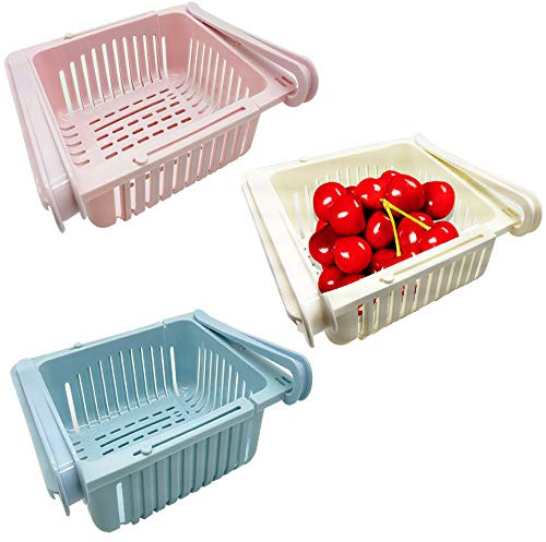 Refrigerator Shelf Organizer Bins, 3 Pack Retractable Pull-Out Refrigerator Storage Box, Drawer Refrigerator Storage Bin, Fridge Shelf Holder Storage Box, Small Size, Fit for Fridge Shelf Under 0.5 In
