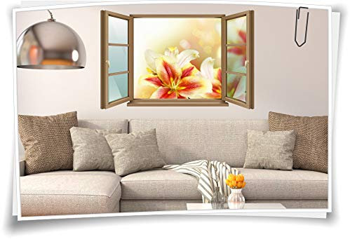 Medianlux Wand-Tattoo Wand-Bild Fenster Lilly Lilien Blumen Blüten Gelb Rot Aufkleber Folie Deko Wohnzimmer Küche Folie Digitaldruck, 120x78cm wb22wb671-126610