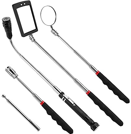 ANCLLO Gåvor för män, 5 st teleskop magnetisk pickup-verktygssats med 1 pund och 15 pund pickup-stång, rund och fyrkantig 360 svängbar justerbar inspektionsspegel och teleskopisk flexibel LED-ficklampa