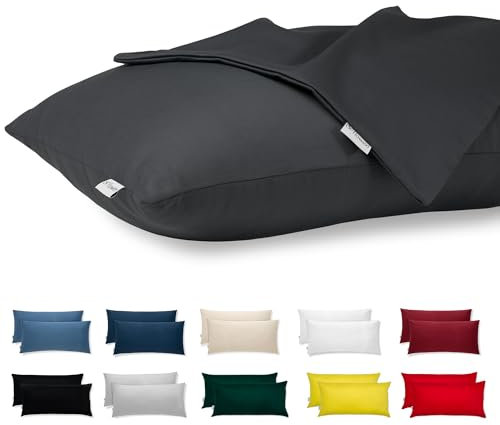 Kissenbezug 40 x 80 Baumwolle Premium Satin 2er Set Kissenhülle Deko für Kissen Bett/Sofa Stoff Superweicher Resistent Hypoallergen Anti-Milben Kopfkissenbezug mit Verdecktem Zip Voll Waschbar