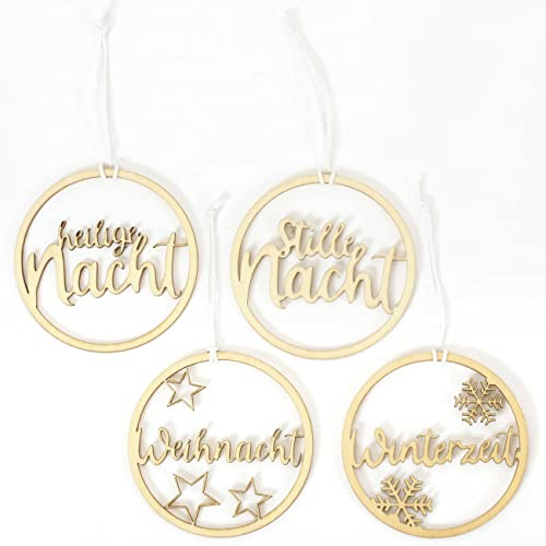 Papierdrachen Weihnachtsbaumschmuck aus Holz - 12 Filigrane Anhänger, Natur - 4 Designs - stilvolle Weihnachtsdekoration 2025 für Baum & Geschenke