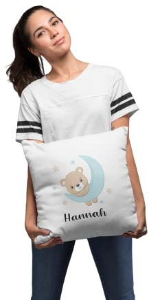 Sambosa Kinder Kissen Personalisiert mit niedlichem Bär Motiv und Wunschname - individuelle Geschenke Kissenbezug Kissenhülle Kind Geburtstag Junge Mädchen Geschenkidee
