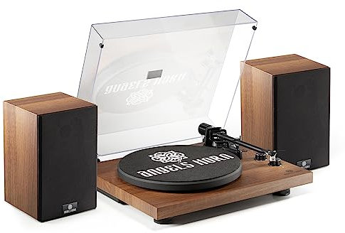 ANGELS HORN Vintage-Schallplattenspieler, Bluetooth-HiFi-Plattenspieler mit externen Regallautsprechern, integriertem Phono-Vorverstärker 33/45 U/min und AT-3600L-Tonabnehmern Zwei-Gang-Riemenantrieb