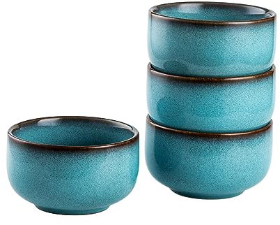 Henten Home Ciotoline da Snack, Ciotole per Cereali Blu, Piatto Dessert - 4 x 450 ml per Colazione, Cereali, Zuppa, Insalata, Servizi da Tavola Porcellana - Ciotole Blu