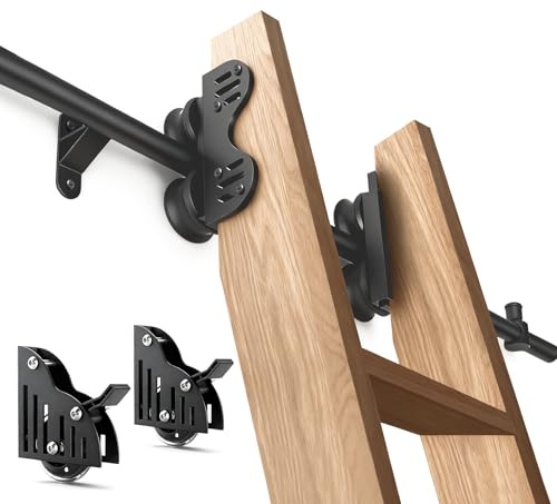 104RDHOUSE 13FT Sliding Library Ladder Hardware Kit, Black Retractable Rolling with Braking Casters, Adjustable to Stand Upright, MAX Load 300lbs，No Ladder