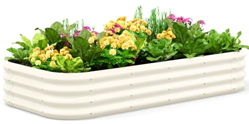 Quictent Verzinktes Hochbeet-Set, oval, groß, Metall, für den Außenbereich, Pflanzkasten mit Querstange, verstärkt, 1,8 x 0,9 x 0,3 m, Beige