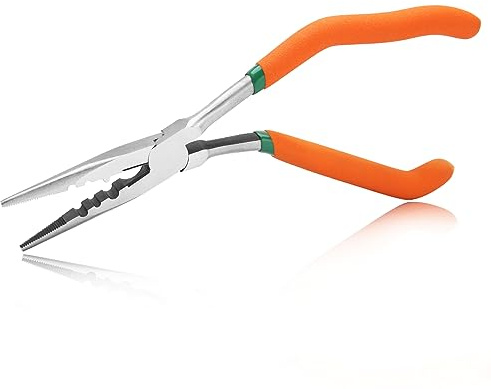 SPEEDWOX 20,3 cm Pistolengriff-Spitzzange, abgewinkelte Spitzzange, lange Nase, Angelzange, reduziert Aufwand, Mehrzweck-Abisolierzange, Drahtcrimper, Drahtschneider, gebogene Spitzzange