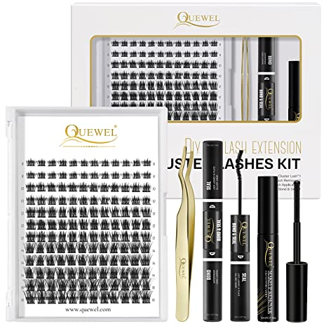 QUEWEL 144 Pcs DIY Wimpern-Extensions, Lash-Extension mit langanhaltenden Cluster-Lashes Bond und Seal, natürliche Lash-Cluster für Anfänger zu Hause (QU-H-DH-04)