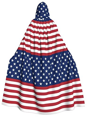 Amerikanische Flagge Sterne Streifen Unisex Kapuzenumhang Weihnachten Fasching Halloween Cosplay Kostüm für Erwachsene