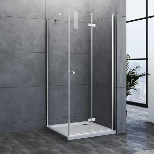 Goezes Duschkabine Eckeinstieg Falttür 120x90cm Duschabtrennung mit Seitenwand, Glas Eckeinstieg Dusche Faltbar Duschwand aus 6mm Sicherheitsglas, ESG Echtglas Duschtür Höhe 185cm