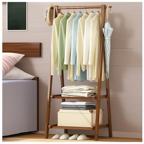 BEARQUN Garderobenständer aus Holz mit Kleiderstange, klappbarer Garderobenständer, bis 80 kg Belastbar, Kleiderständer mit Haken, für Schlafzimmer Eingangsbereich Flur : 66CM/86CM/116CM