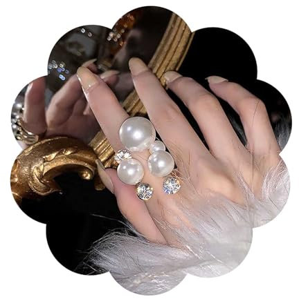 Dervivea Boho Große Perle Fingerring Gold Kristall Ring Übertrieben Perle Ring Perle Offen Ring Cluster Perle Ring Schmuck Für Frauen Und Mädchen