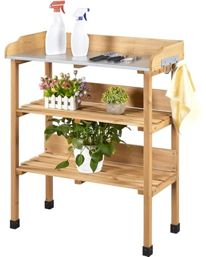 Yaheetech Mesa Jardinería 3 Niveles Mesa de Cultivo de Madera | 90cm de Altura, de Madera Abeto, para Jardin Patio