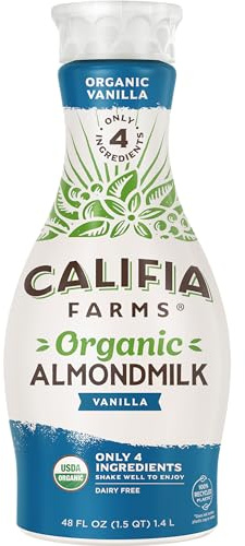 Califia Farms - Organic Vanilla Almond Milk, 48 Oz, Dairy Free, Vegan, Plant Based, Organic Milk, Non GMO, Low Calorie, USDA Organic
