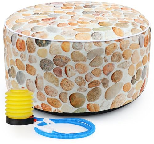Iheqard Aufblasbarer Outdoor-Ottomane für Terrasse, wasserdichter Garten-Fußhocker, D21 x H9, tragbare aufblasbare Fußstütze für Flugreisen, runder Pouf für Camping, Zuhause und Pool (Kieselstein)