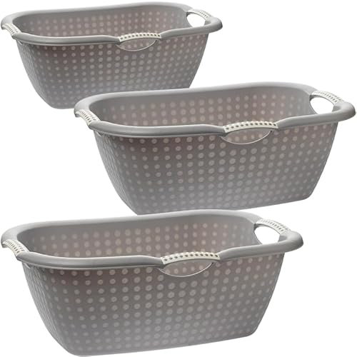 2friends 3er-Set Wäschewannen aus Plastik, 28 Liter Grau, mit Ergonomischen Griffen, Ideal für die Wäscheaufbewahrung und Vielseitige Haushaltsnutzung