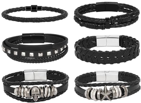 MILAKOO 6 STÜCK Herren Lederarmband Punk Geflochtenen Seil Alloy Bracelet Bangle Wristband