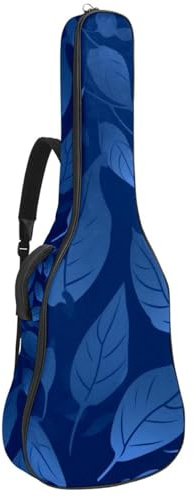 Akustikgitarre Tasche 40/41/42 Zoll Wasserdicht mit Schutzschicht Mehrere Taschen Blau Blätter Muster, mehrfarbig, 42.9x16.9x4.7 in, Gitarrentasche