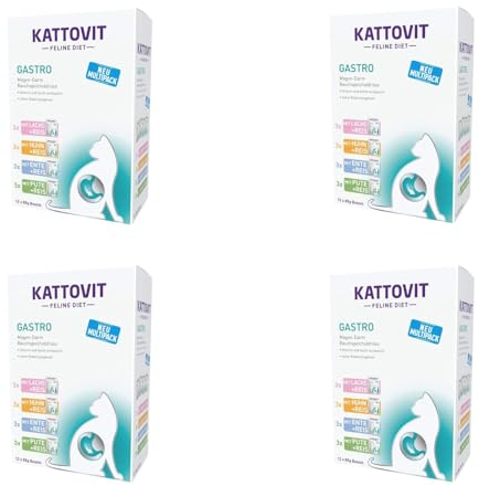 Kattovit Gastro Multipack | 4er Pack | 4 x 12 x 85 g | Diät-Alleinfuttermittel für Katzen mit 4 verschiedenen Sorten im Frischebeutel | Bei Problemen mit dem Magen-Darm-Trakt