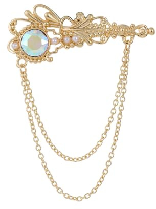 Hanging Chain Brooch Pin for Women Men Diamond CZ Vintage Tassel Dangling Drop Lapel Pins Collar Pin Wedding Bouquet Badge Cloth Accessories Jewelry Gifts (Gold)
