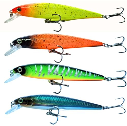 Elbfang© gös gädda wobbler-set | 4 stycken | platt löpning | färgglada färger | rovfisk, konstbete, fiske
