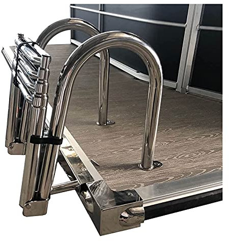 Teleskop-Leiter mit 4 Stufen für Pool/Boot, Ponton-Marine-Klappleiter mit Teleskop-Innenborder und Einstieg von hinten, mit Griffen und extra breiten Stufen, Tragkraft 150 kg Beauty Comes