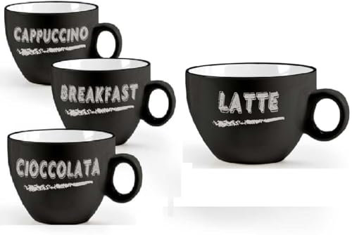 UTILISSIMI EDITACASA - Kit - Set 4 Tazza Mug Da Colazione per Cappuccino Latte Cioccolata - Caffè a Tinta Unita Semplice Elegante - Capienza 460 ml (nero)