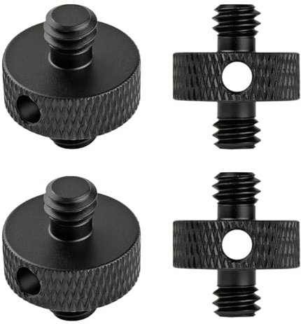 Rigych 1/4 Zoll Männlich auf 1/4 Zoll Männlich Schraube Stativ Adapter mit Loch, Kamera Gewindeadapter für Kamerastativ Einbeinstativ, Mikrofonstativ, Lampenstative DSLR 4 Stück