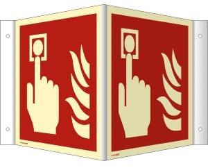 Winkelschild/Nasenschild nach ISO 7010 / F 005, einseitig bedruckt mit 2 Symbolen “ Brandmelder Größe : 150 x 150 x 25 mm, langnachleuchtend DIN 67510