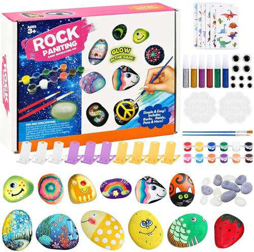 Nachtleuchtendes Steine Bemalen Bastelsets, Bastelset für Kinder und Erwachsene, Kreatives Malset Geschenk Spielzeug, Steine Bastelsets Malset für Kinder Erwachsene Geschenke malerei 3-12 Jahre